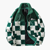 Men's Jacke with Checkerboard Pattern and Front Zipper Closure