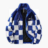Men's Jacke with Checkerboard Pattern and Front Zipper Closure