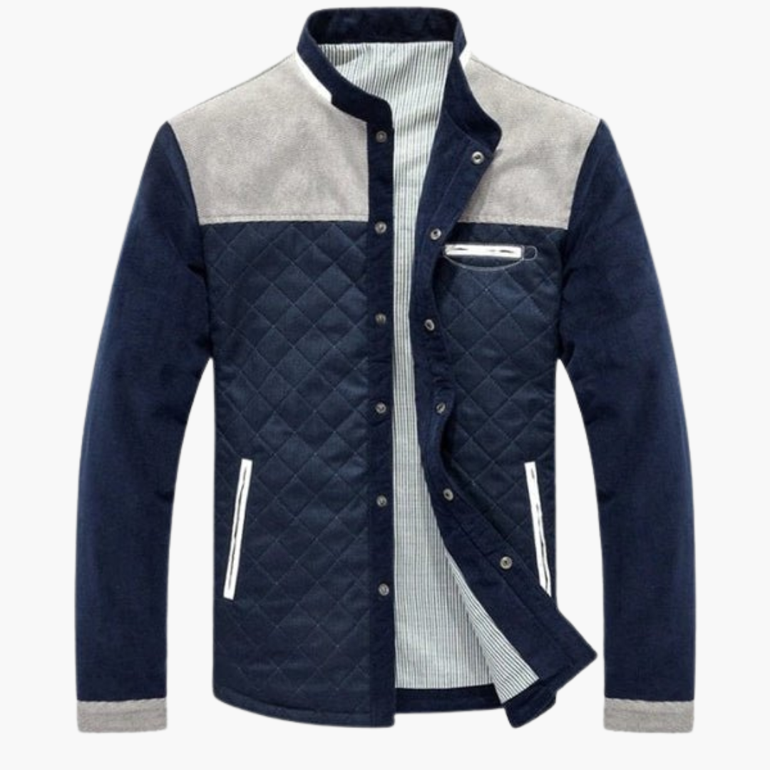 Quilted Jacke for Men with Stand-up Collar and Snap Button Closure