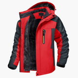 Men's outer Jacke with hood and front zipper closure