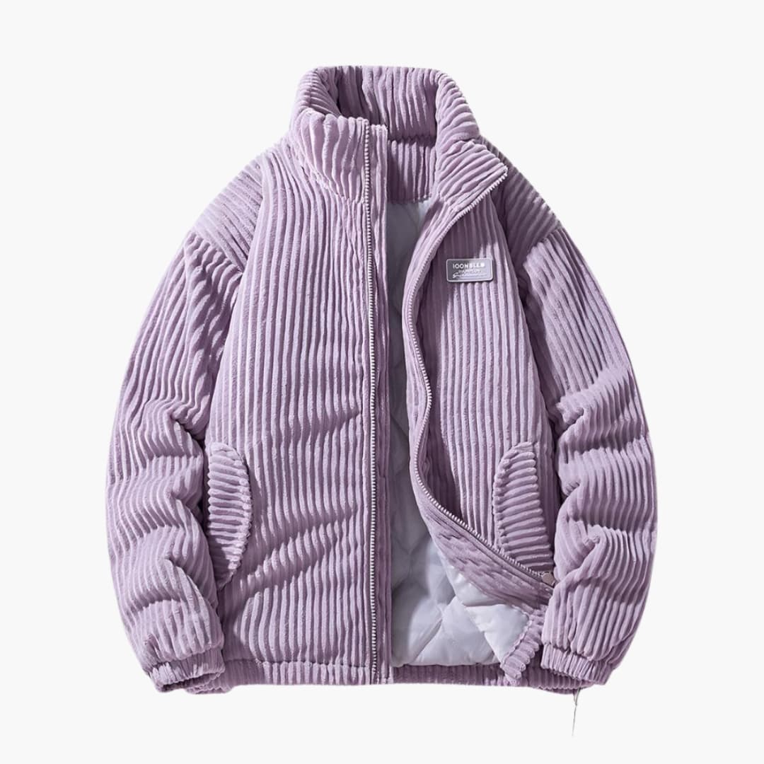 Men's ribbed surface Jacke with zip closure and stand-up collar
