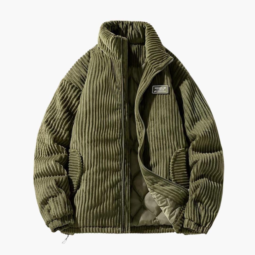 Men's ribbed surface Jacke with zip closure and stand-up collar