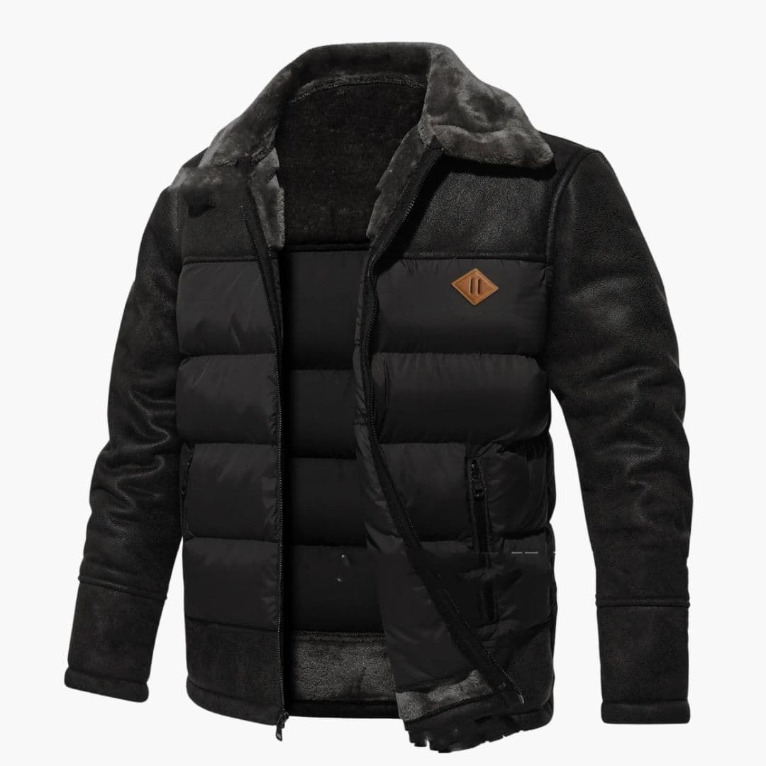 Men's quilted Jacke with faux fur collar
