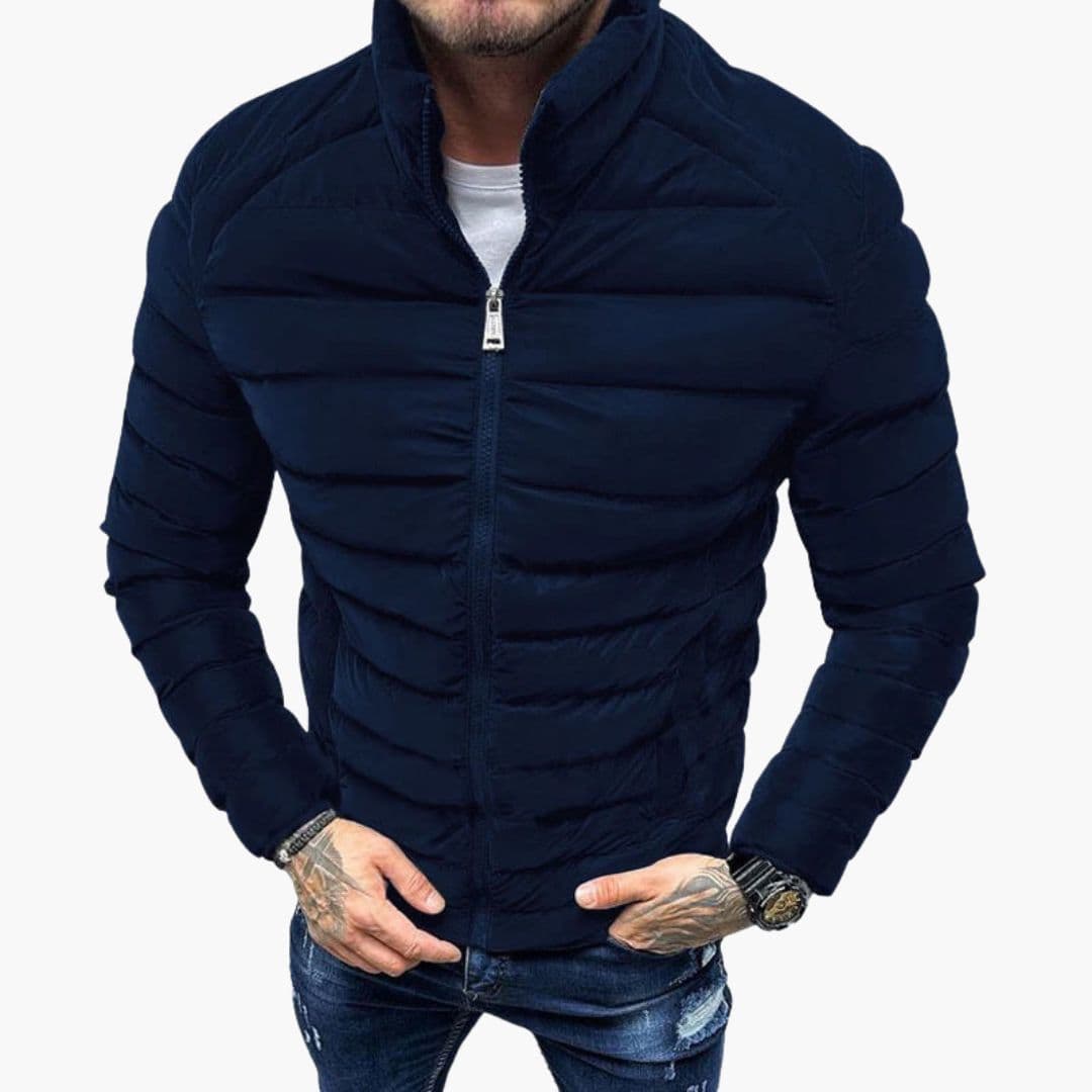 Men's quilted fitted Jacke with stand-up collar