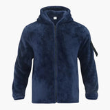 Men's fleece Jacke with hood, zip closure, and long sleeves