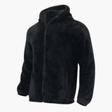Men's fleece Jacke with hood, zip closure, and long sleeves