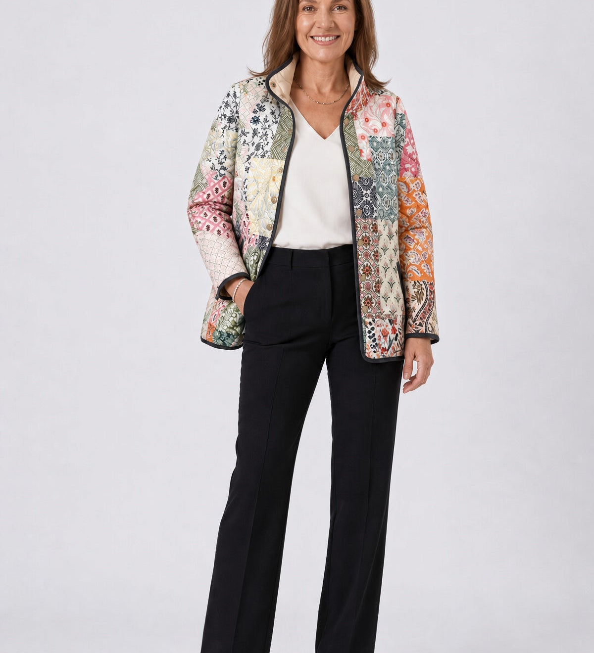 Gesteppte Jacke mit klassischem Patchwork – Mehrfarbig