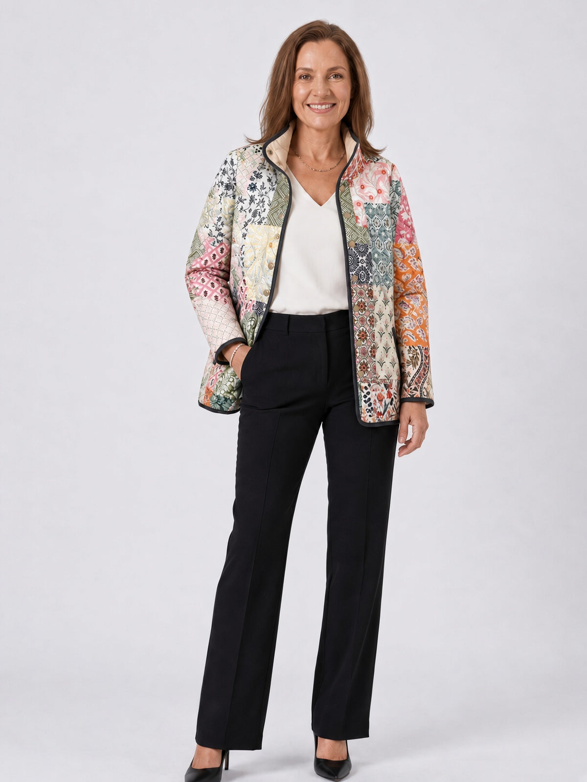 Gesteppte Jacke mit klassischem Patchwork – Mehrfarbig