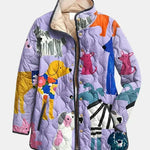 Michèle | Gesteppte Jacke mit kleinen Hunden – Flieder mit Print