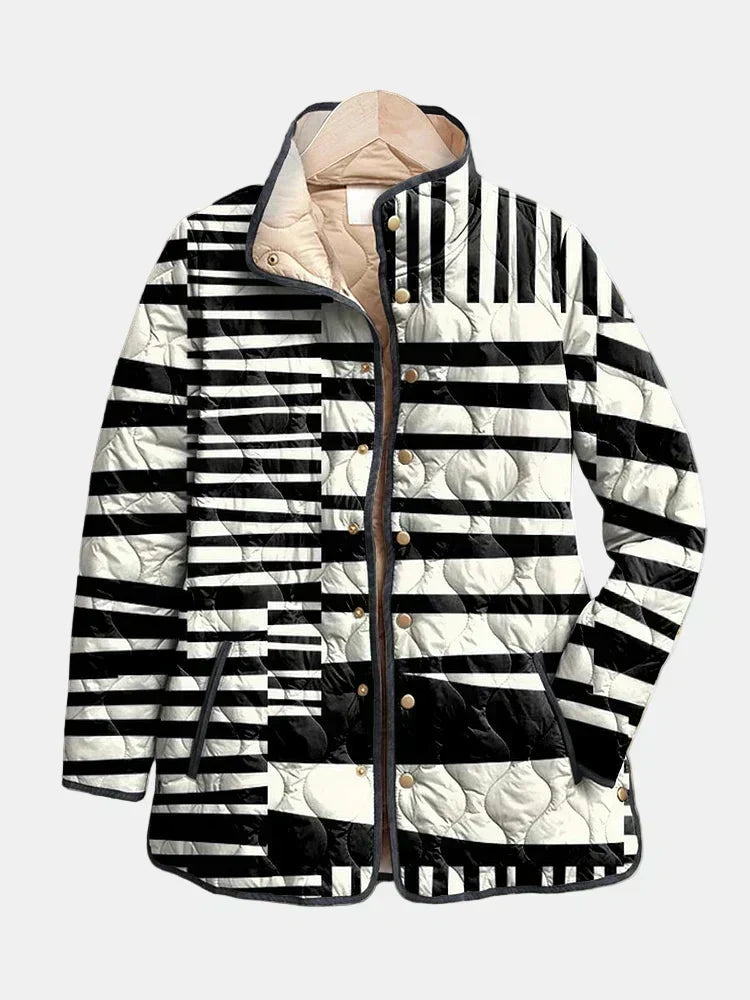 Véronique | Gesteppte Jacke mit grafischen Streifen – Schwarz-weisse Streifen