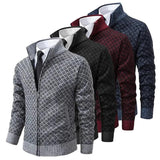 Men's zip-up knit Jacke with geometric pattern and ribbed cuffs