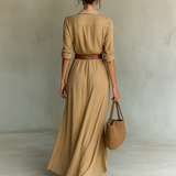 Matilda – Long Maxi Kleid with Lapel Collar and Belt
